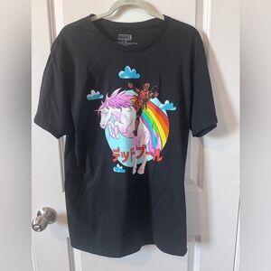 Marvel Black Mens T-Shirt  Deadpool Unicorn Size Large